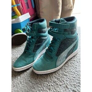 Women’s Puma Ski High Wedge Heel Teal Cheetah Sz 9